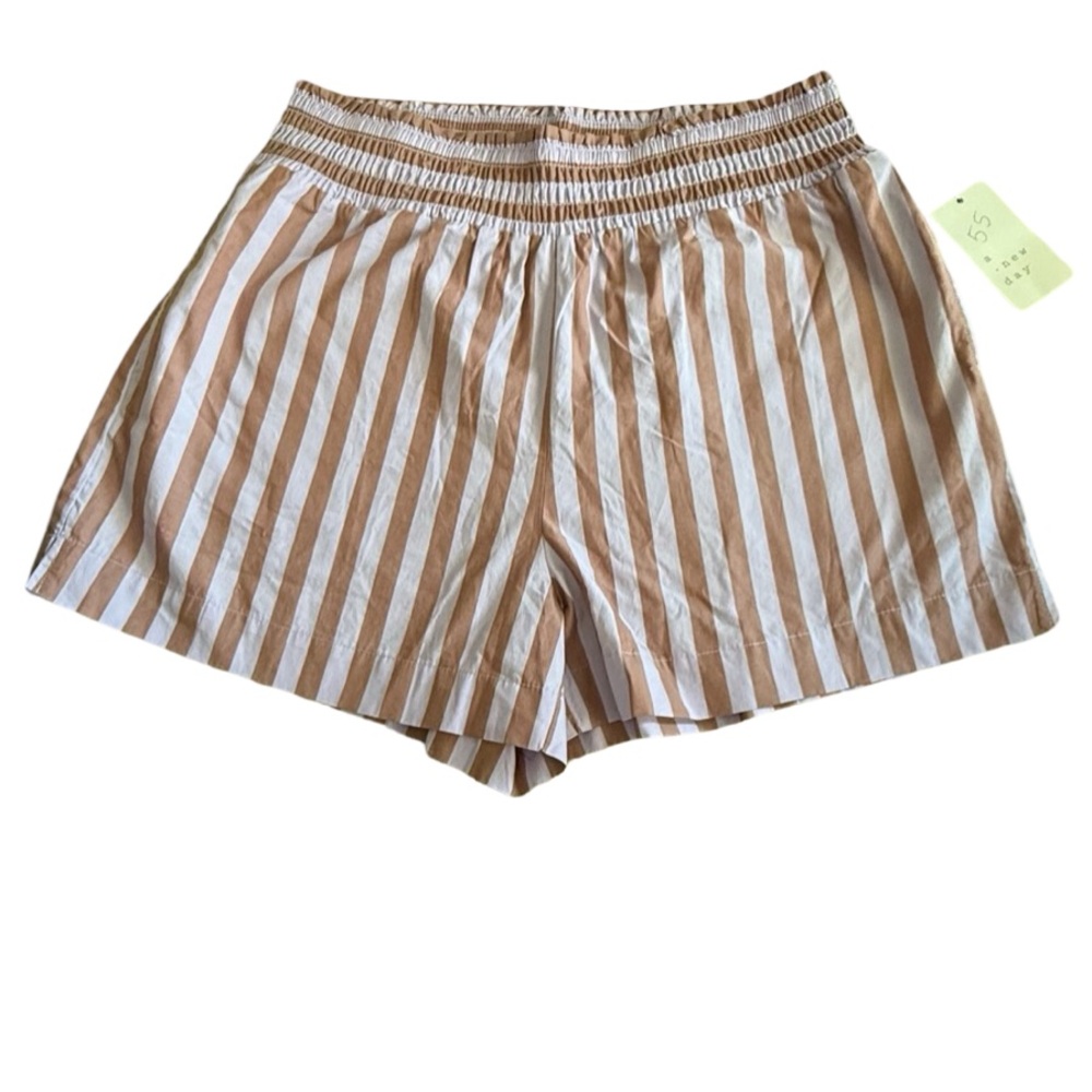 a new day Women's High Waist Striped Shorts - Tan and White